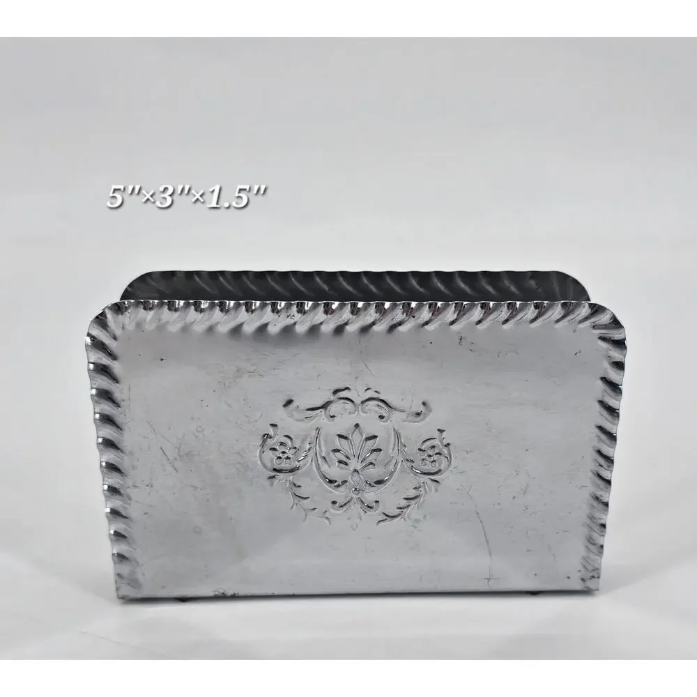 Vintage‎ Hammered Aluminum Napkin Holder Art Deco Floral Scroll 1930s
